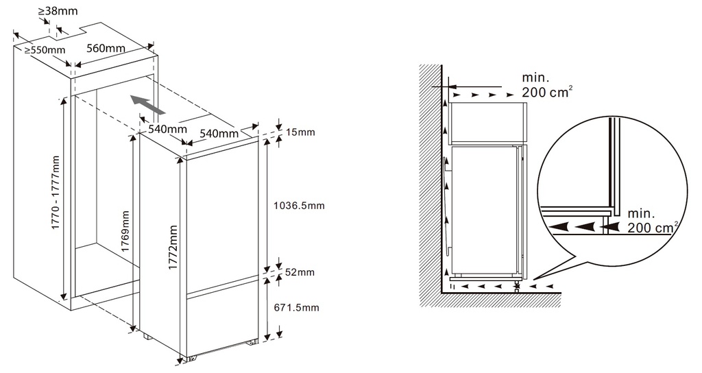 Exquisit EKGC270-70-E-040E Koel/Vries-Combi Ingebouwd 177cm 249l glijscharnier Wit