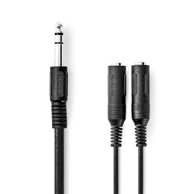 Nedis CAGB23110BK02 Stereo-Audiokabel 6,35 mm Jack Mannelijk - 2x 6,35 mm Jack Vrouwelijk 20cm Zwart