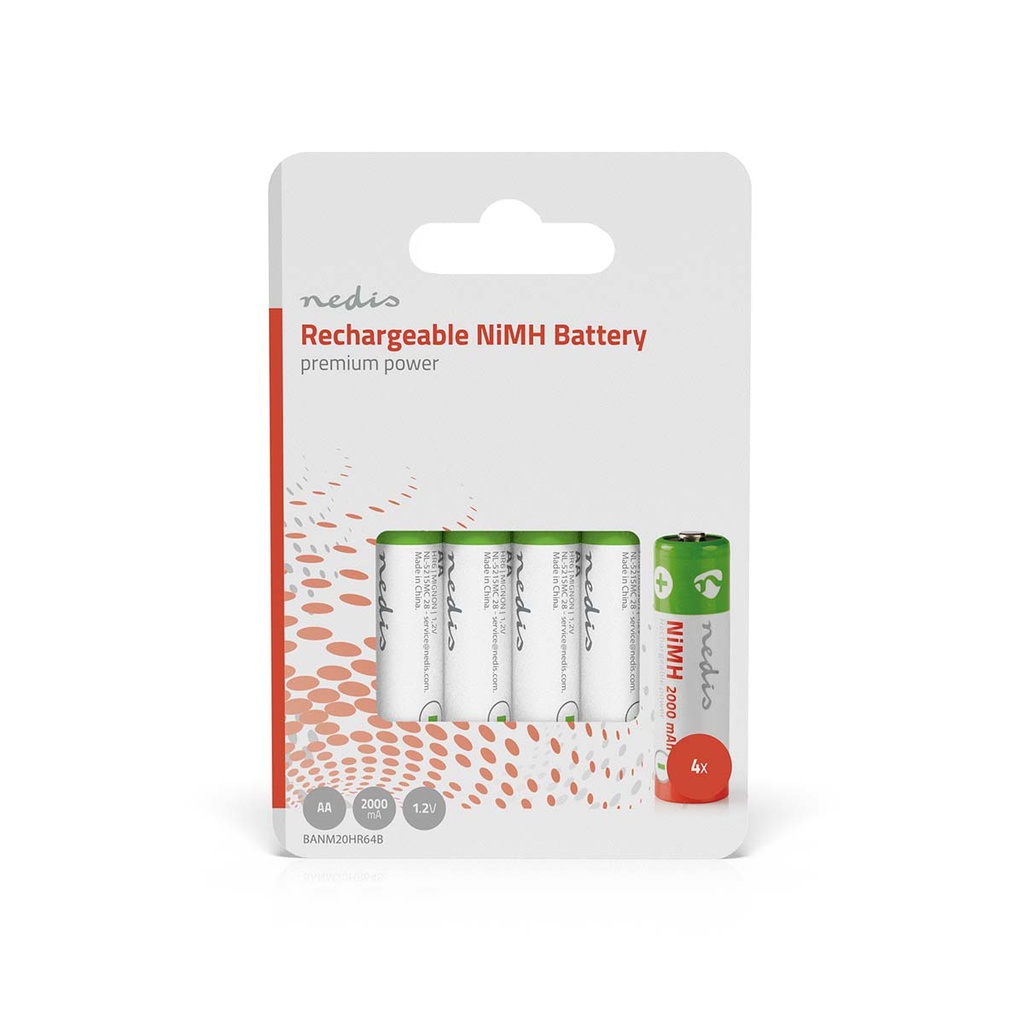 Nedis BANM20HR64B Oplaadbare NiMH-Batterij AA 1.2 V DC 2000 mAh 4-Pak
