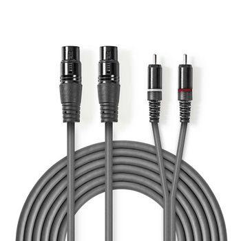 Nedis COTH15230GY30 Gebalanceerde Audiokabel 2x XLR 3-Pins Vrouwelijk -  2x RCA 3m Grijs 