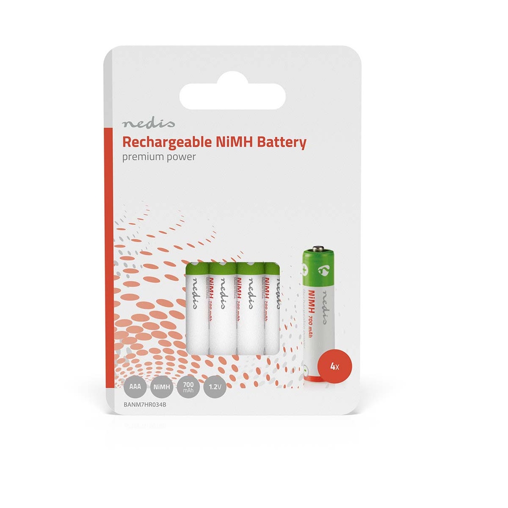 Nedis BANM7HR034B Oplaadbare NiMH-Batterij AAA 1.2 V DC 700 mAh 4-Pak