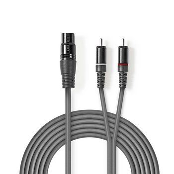 Nedis COTH15220GY30 Gebalanceerde Audiokabel XLR 3-Pins Vrouwelijk - 2x RCA Vernikkeld 3m Grijs 