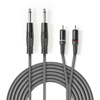 Nedis COTH23320GY15 Stereo-Audiokabel | 2x 6,35 mm Male | 2x RCA Male | Vernikkeld | 1.50 m | Rond | Donkergrijs | Kartonnen Sleeve
