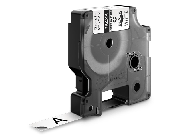 Dymo RHINO flexibele nylontape zwart op wit 12mm - 18488 
