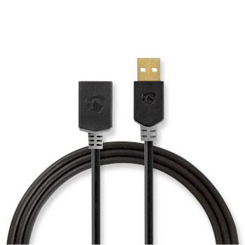 Nedis CCBW60010AT30 USB 2.0-Kabel USB-A - USB-A Vrouwelijk 480 Mbps Verguld 3m Zwart