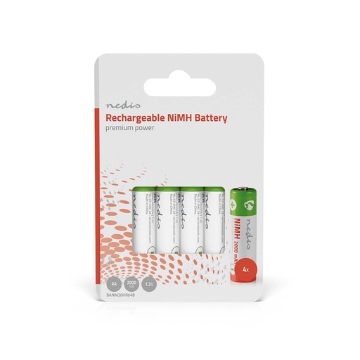 [BANM20HR64B] Piles rechargeables NiMH AA 1,2 V CC 2000 mAh Nedis BANM20HR64B, lot de 4