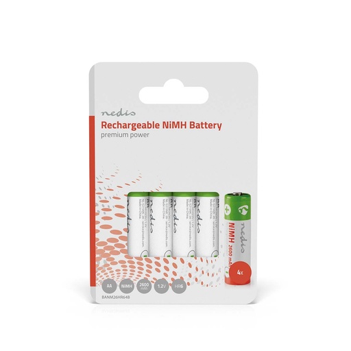 [BANM26HR64B] Piles rechargeables NiMH AA 1,2 V CC 2600 mAh Nedis BANM26HR64B, lot de 4