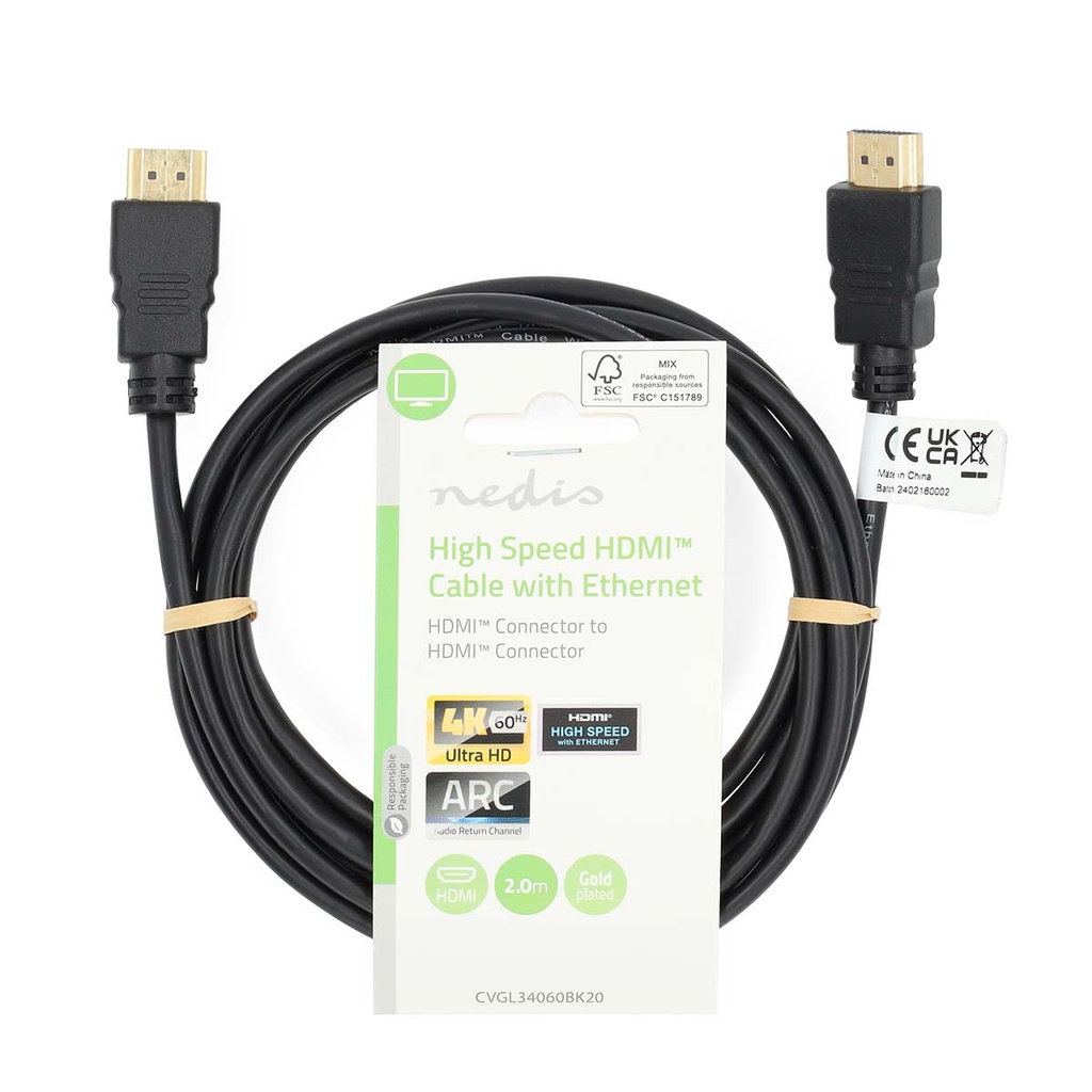 Nedis CVGL34060BK20 High Speed ​​HDMI-Kabel met Ethernet HDMI 2.0 2m Zwart