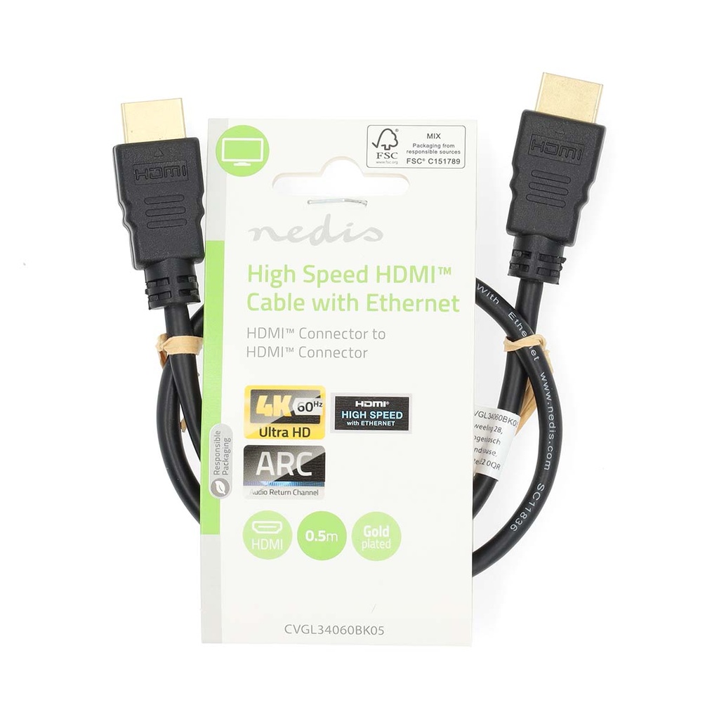 Nedis CVGL34060BK05 High Speed ​​HDMI-kabel met Ethernet HDMI 2.0 0,5 m Zwart