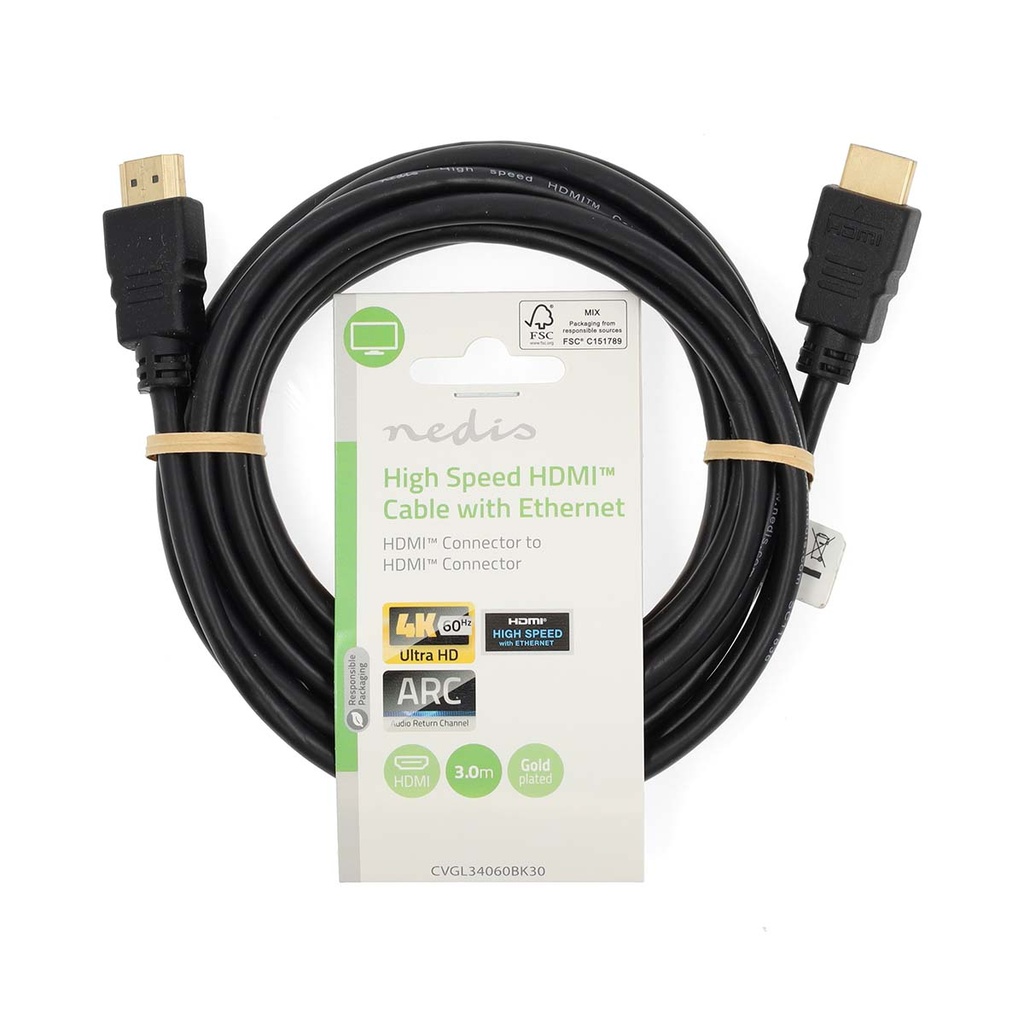 Nedis CVGL34060BK30 High Speed ​​HDMI-kabel met Ethernet HDMI 2.0 3m Zwart