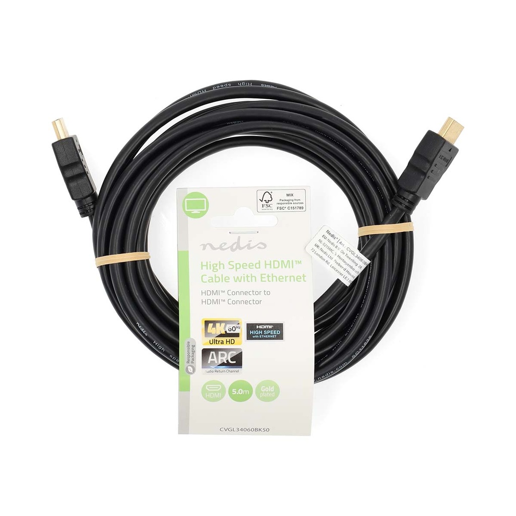Nedis CVGL34060BK50 High Speed ​​HDMI-kabel met Ethernet HDMI 2.0 5m Zwart
