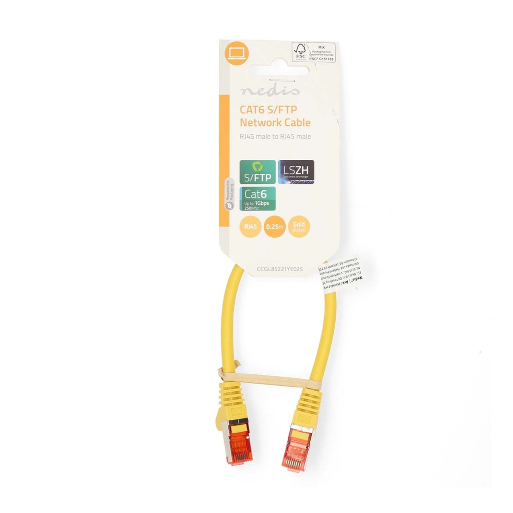 Nedis CCGL85221YE025 CAT6 Netwerkkabel S/FTP 0,25m Geel