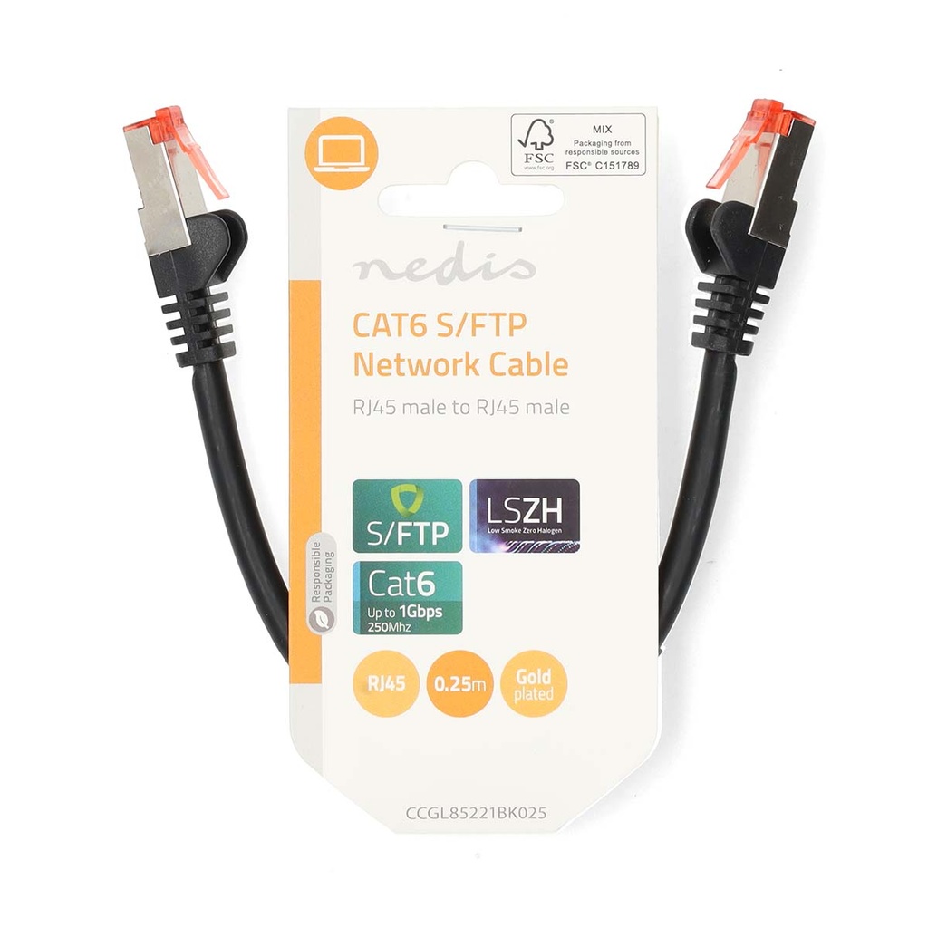 Nedis CCGL85221BK025 CAT6 Netwerkkabel S/FTP 0,25m Zwart