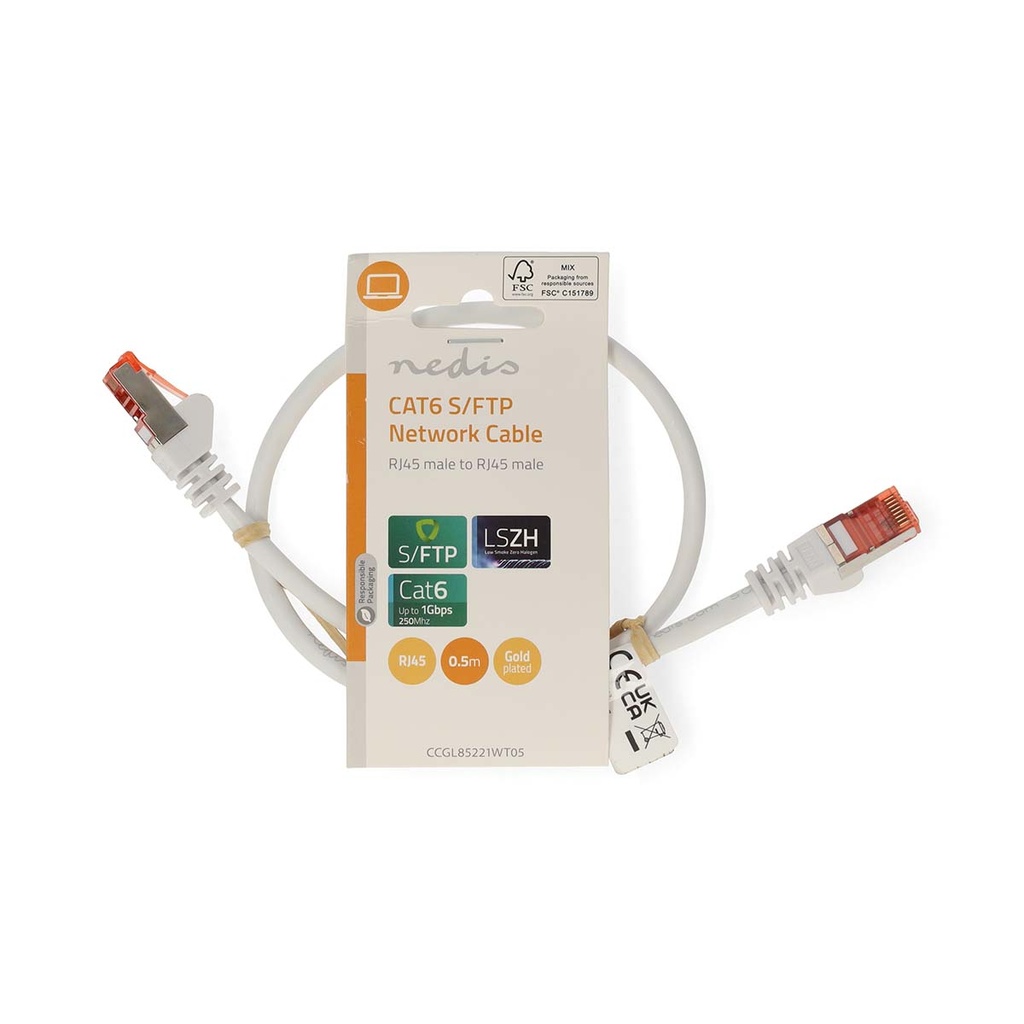 Nedis CCGL85221WT05 CAT6 Netwerkkabel S/FTP 0,25m Wit