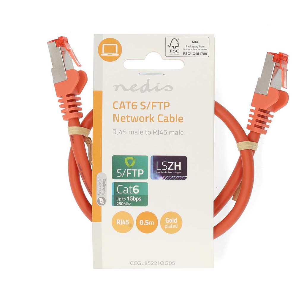 Nedis CCGL85221OG05 CAT6 Netwerkkabel S/FTP 0,25m Oranje
