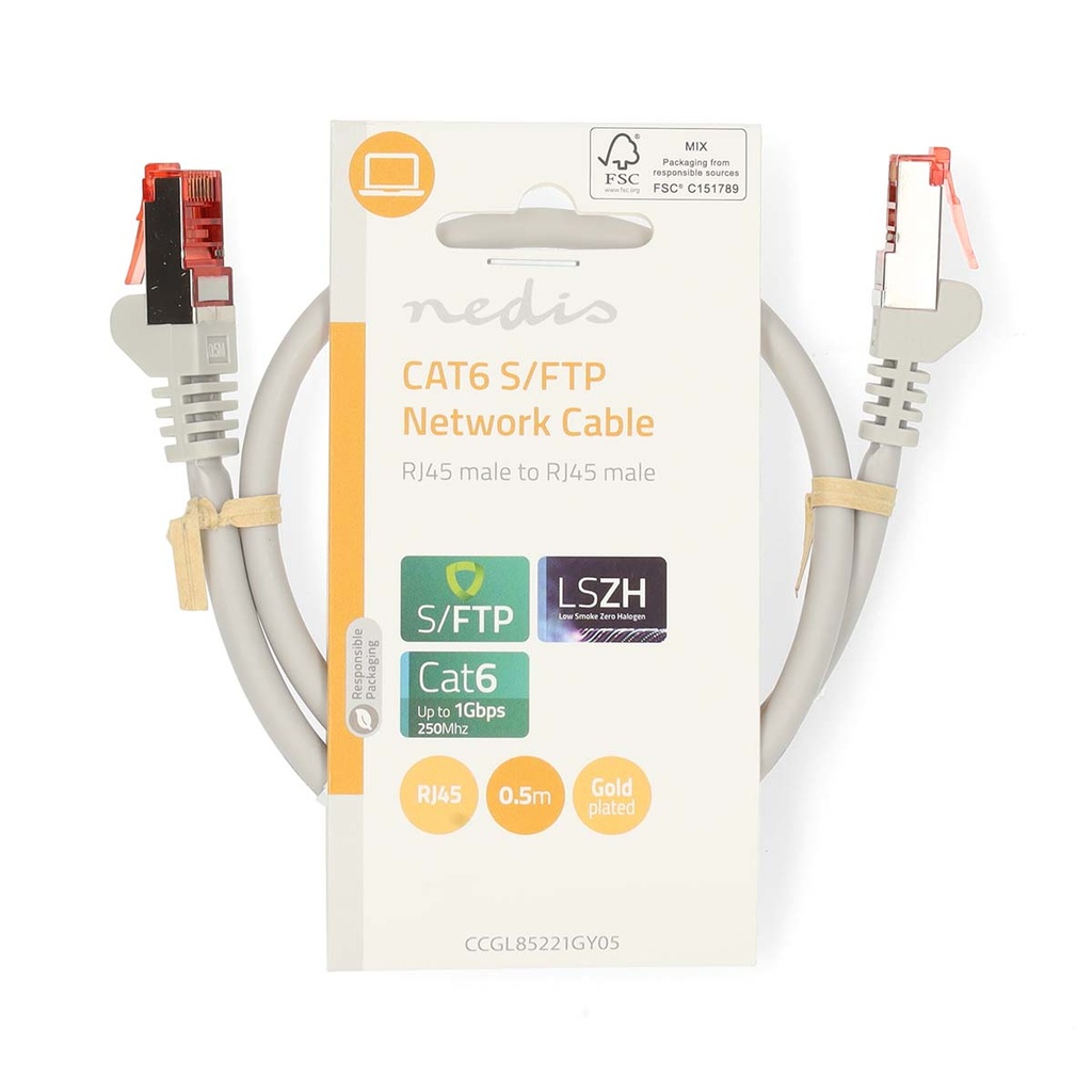 Nedis CCGL85221GY05 CAT6 Netwerkkabel S/FTP 0,25m Grijs