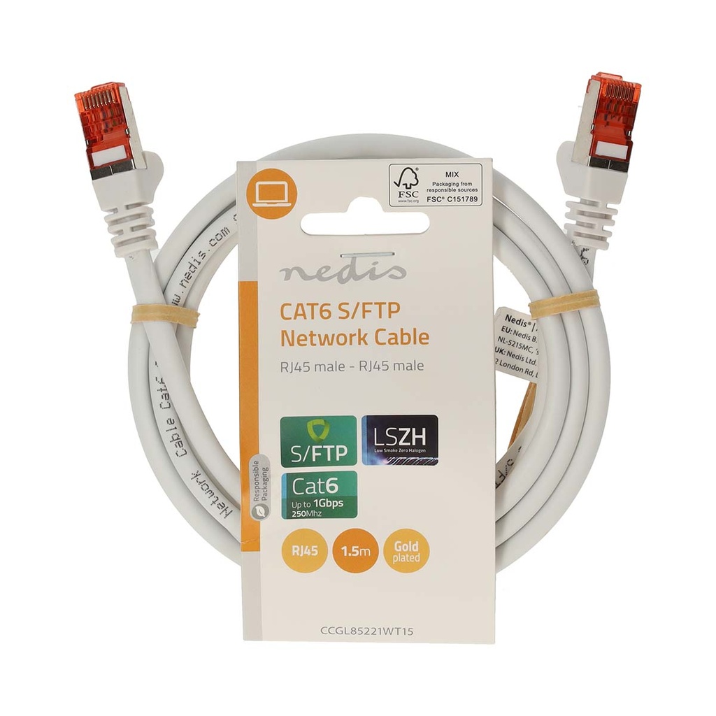 Nedis CCGL85221WT15 CAT6 Netwerkkabel S/FTP 1,5m Wit