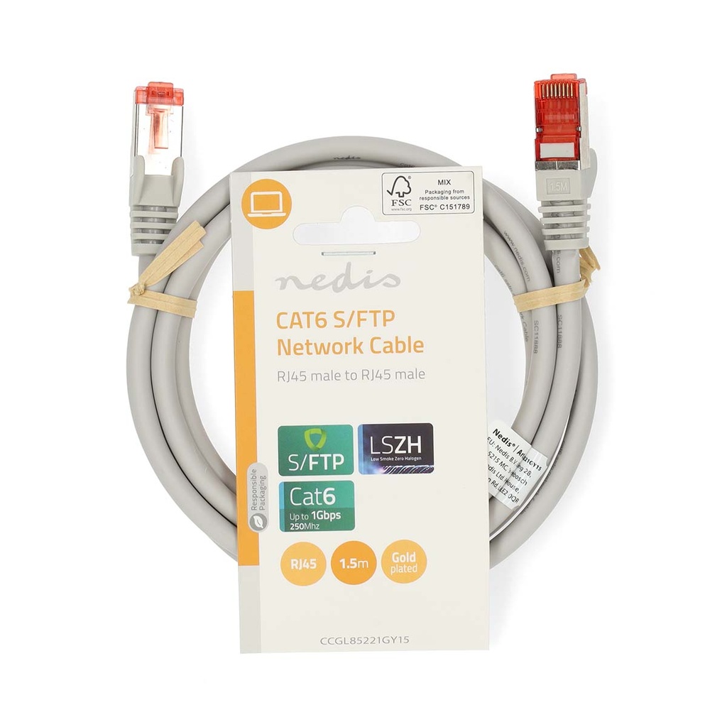 Nedis CCGL85221GY15 CAT6 Netwerkkabel S/FTP 1,5m Grijs
