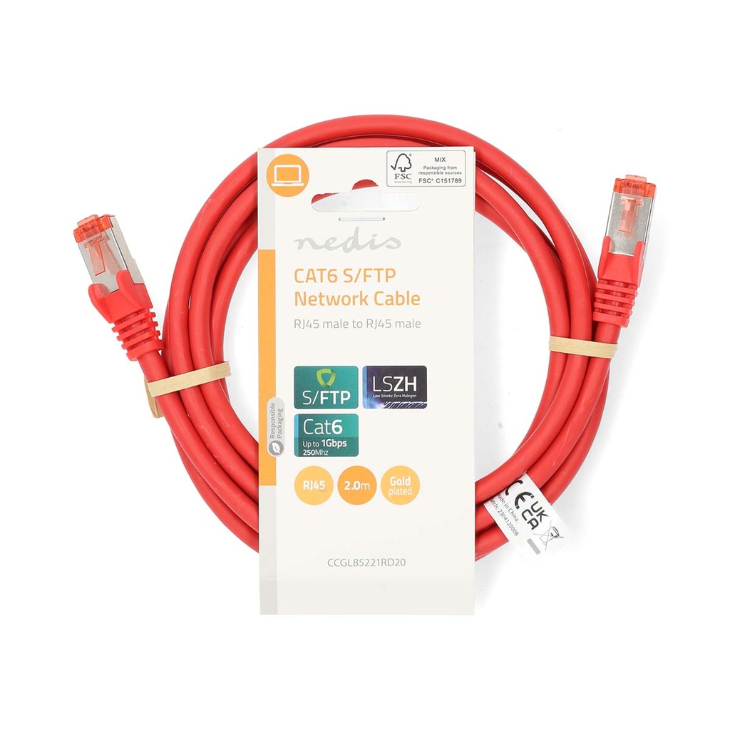 Nedis CCGL85221RD20 CAT6 Netwerkkabel S/FTP 2m Rood