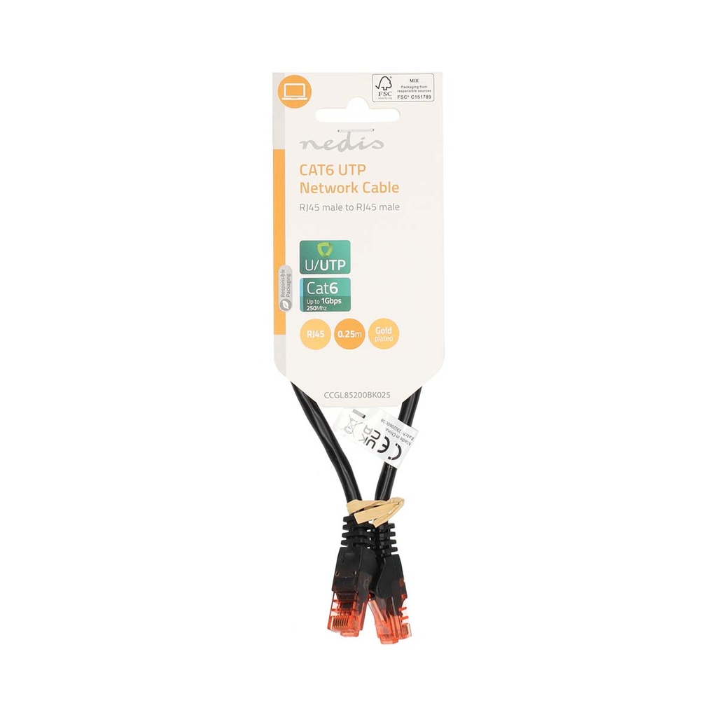 Nedis CCGL85200BK025 CAT6 netwerkkabel U/UTP 25 cm zwart