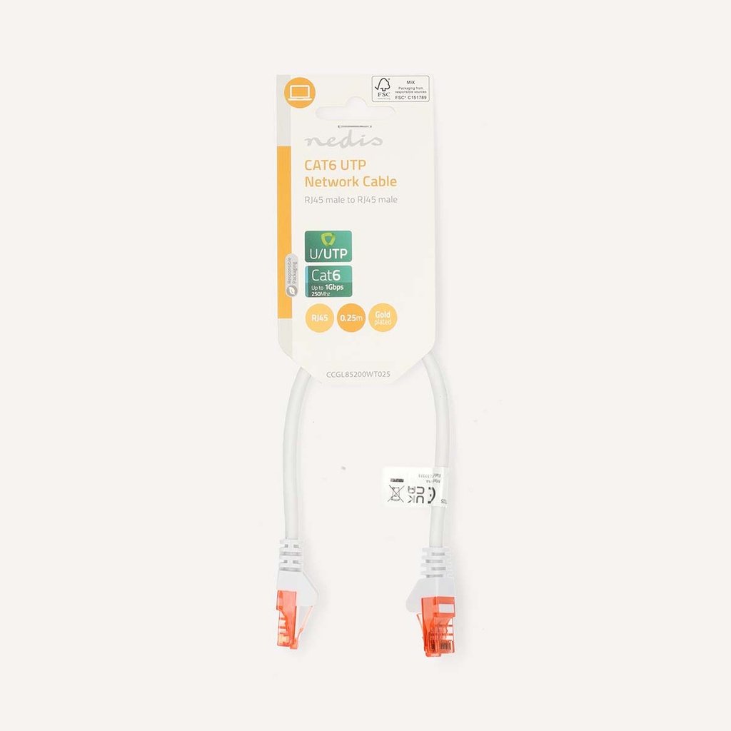Nedis CCGL85200WT025 CAT6 netwerkkabel U/UTP 25 cm wit