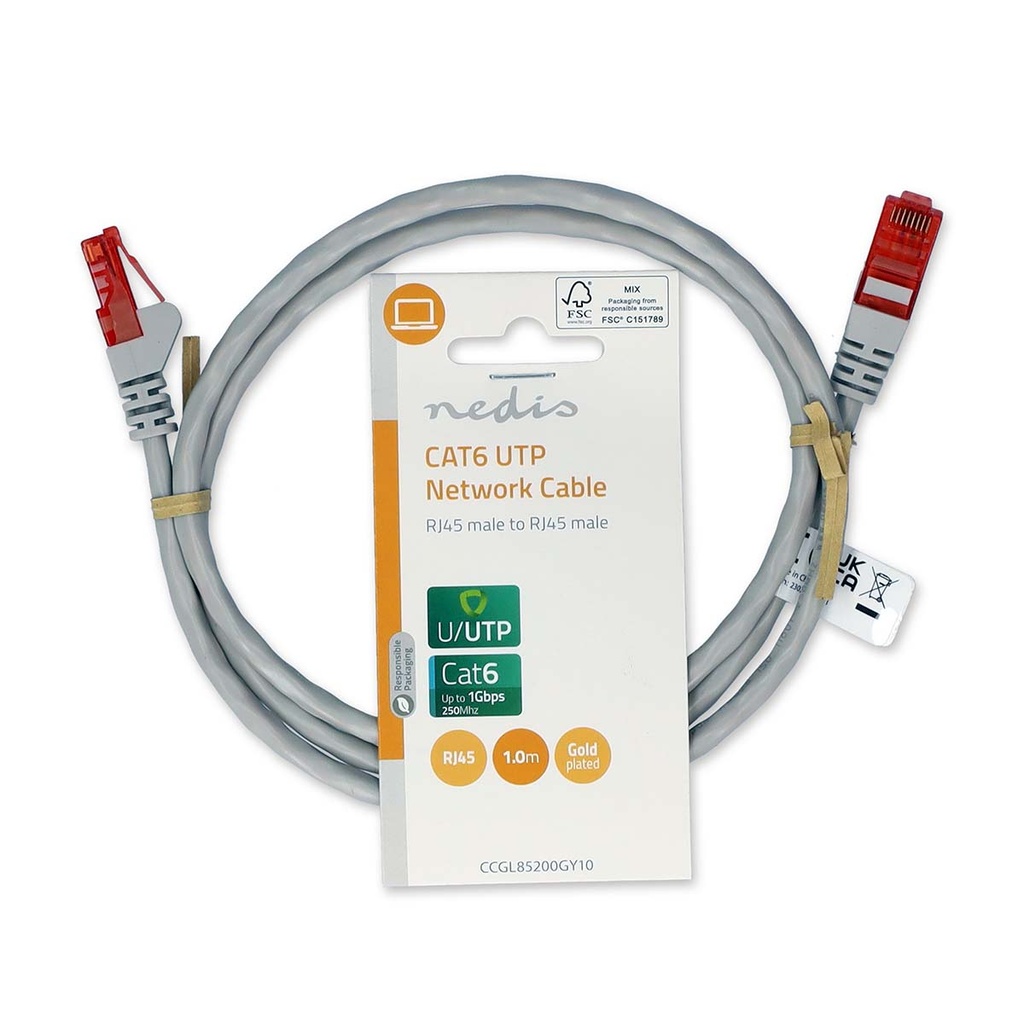 Nedis CCGL85200GY10 CAT6 netwerkkabel U/UTP 1 m grijs