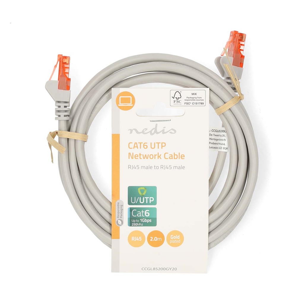 Nedis CCGL85200GY20 CAT6 netwerkkabel U/UTP 2m Grijs