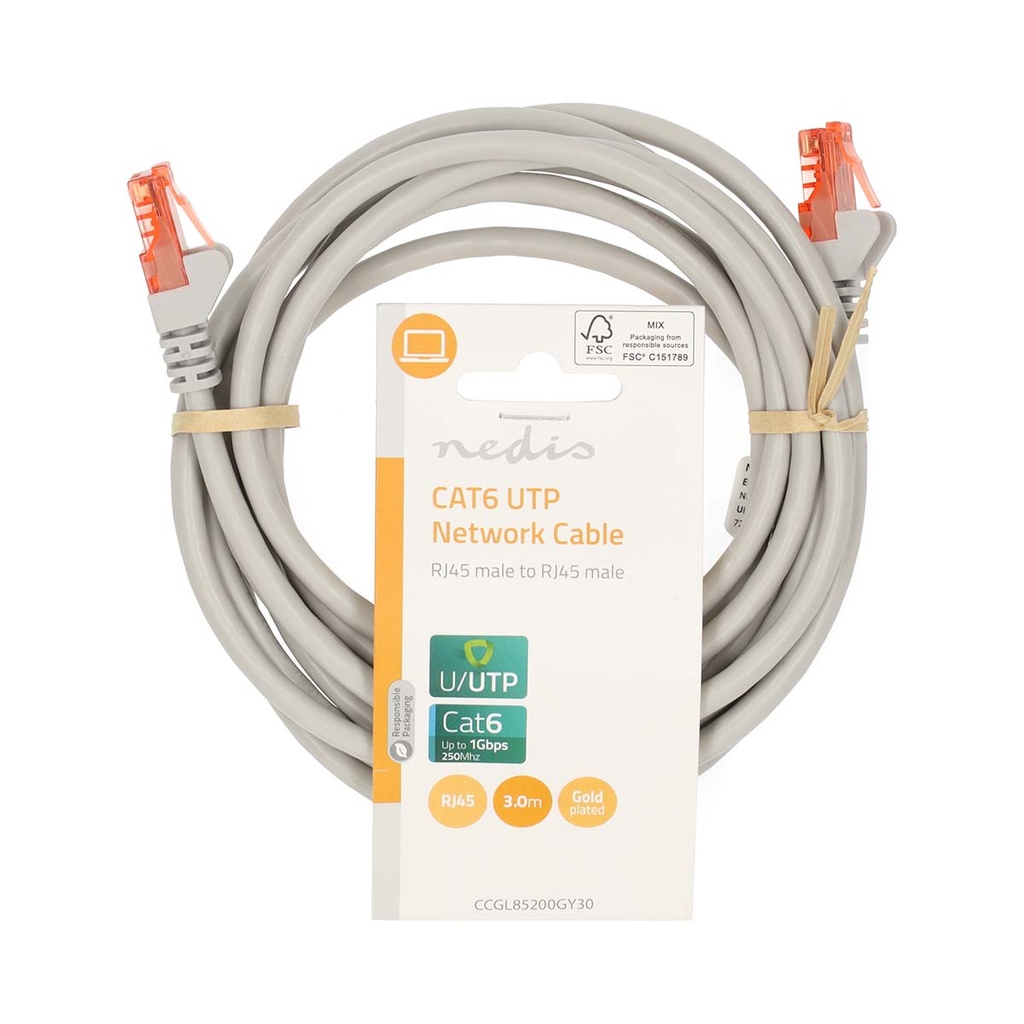 Nedis CCGL85200GY30 CAT6 netwerkkabel U/UTP 3m Grijs