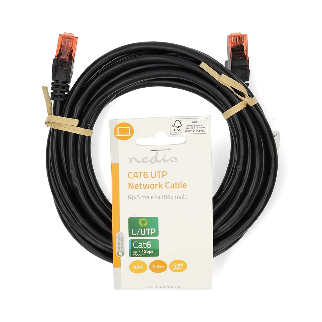 Nedis CCGL85200BK50 CAT6 netwerkkabel U/UTP 5m Zwart