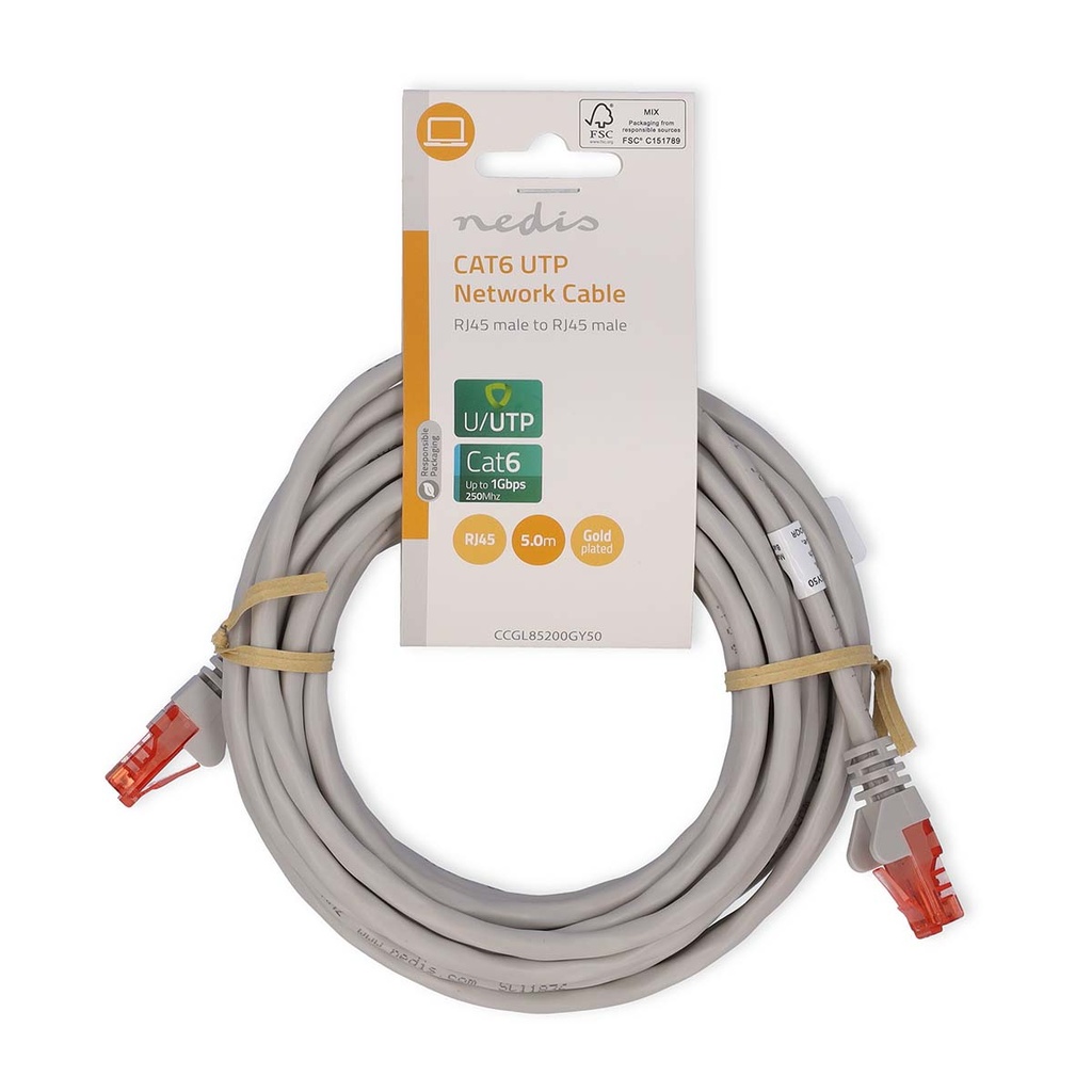 Nedis CCGL85200GY50 CAT6 netwerkkabel U/UTP 5m Grijs