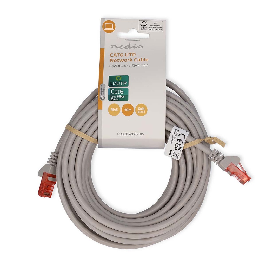 Nedis CCGL85200BK50 CAT6 netwerkkabel U/UTP 10m Grijs