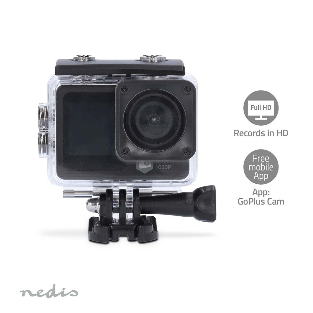 Nedis ACAM31BK Action Cam Dubbel scherm 1080p@30fps 12 M Waterbestendig Zwart