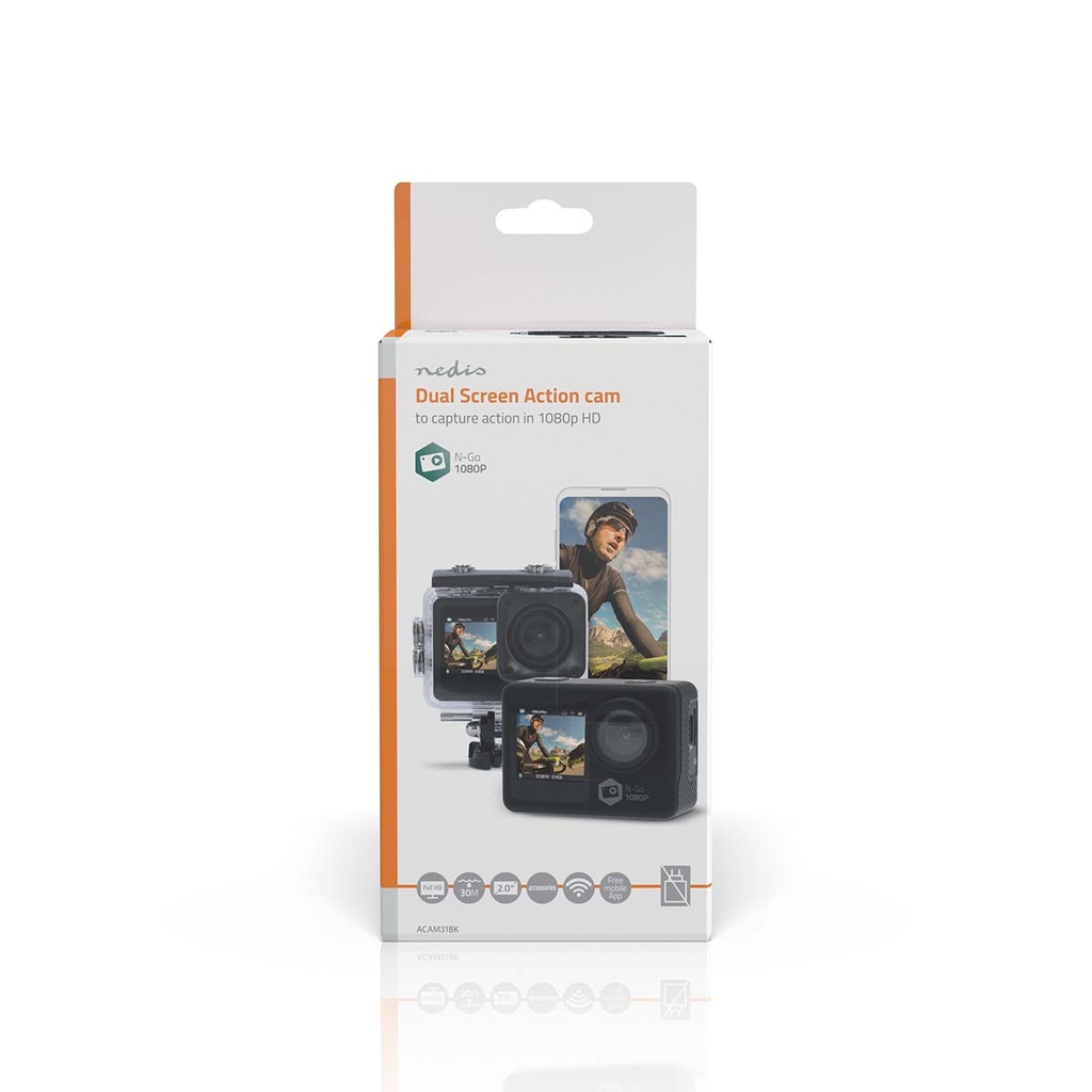 Nedis ACAM31BK Action Cam Dubbel scherm 1080p@30fps 12 M Waterbestendig Zwart