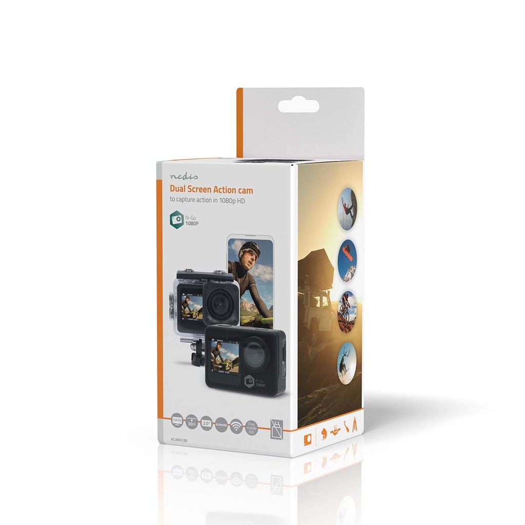 Nedis ACAM31BK Action Cam Dubbel scherm 1080p@30fps 12 M Waterbestendig Zwart
