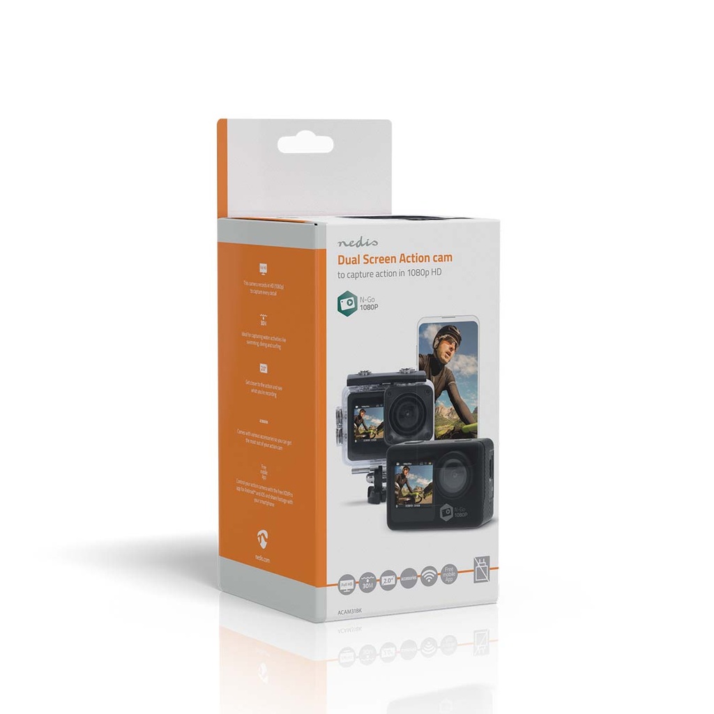 Nedis ACAM31BK Action Cam Dubbel scherm 1080p@30fps 12 M Waterbestendig Zwart