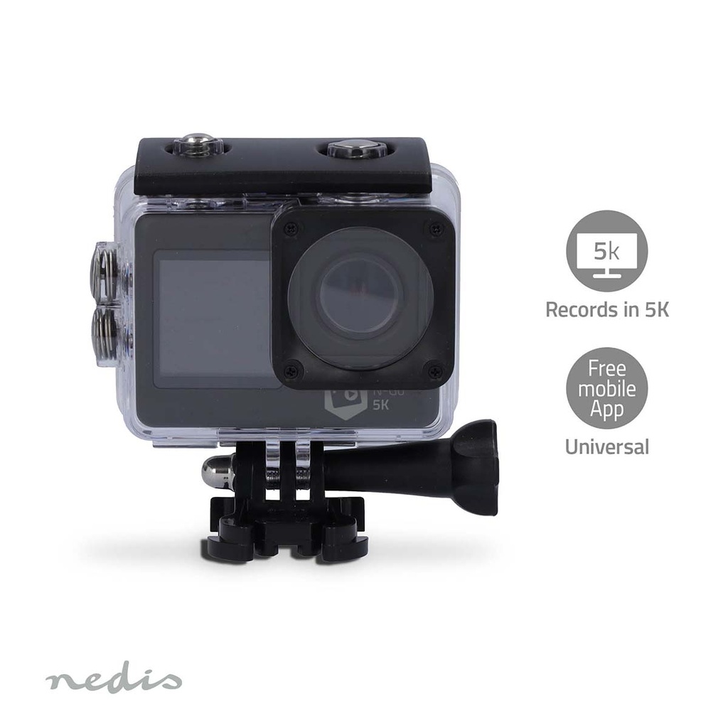 Nedis ACAM71BK Action Cam Dubbel scherm 5K@30fps 16 MP Waterbestendig Zwart