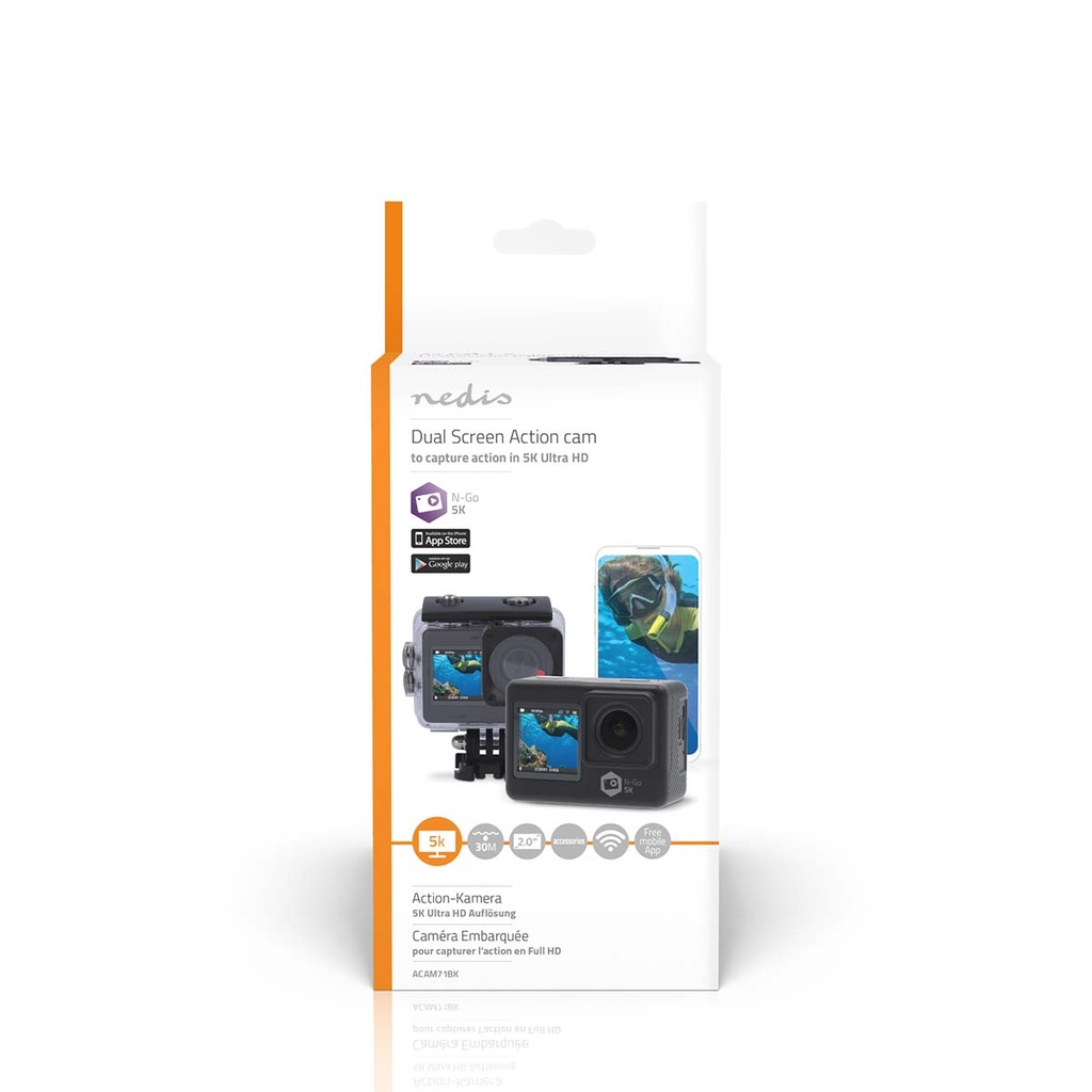Nedis ACAM71BK Action Cam Dubbel scherm 5K@30fps 16 MP Waterbestendig Zwart