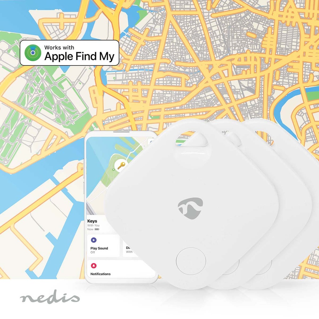 Nedis BTTAG10WT3 Keyfinder Apple FCR2032Bluetooth Wit 3 Stuks