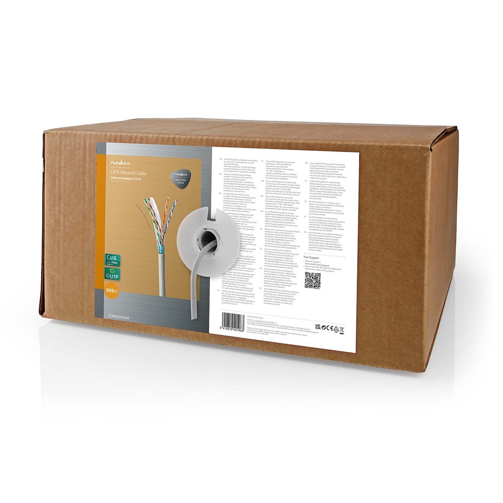 Nedis CCBG8522GY300S Netwerk Kabel Rol CAT6 F/UTP 305m Binnenshuis Grijs 