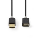 Nedis CCBW60010AT30 USB 2.0-Kabel USB-A - USB-A Vrouwelijk 480 Mbps Verguld 3m Zwart