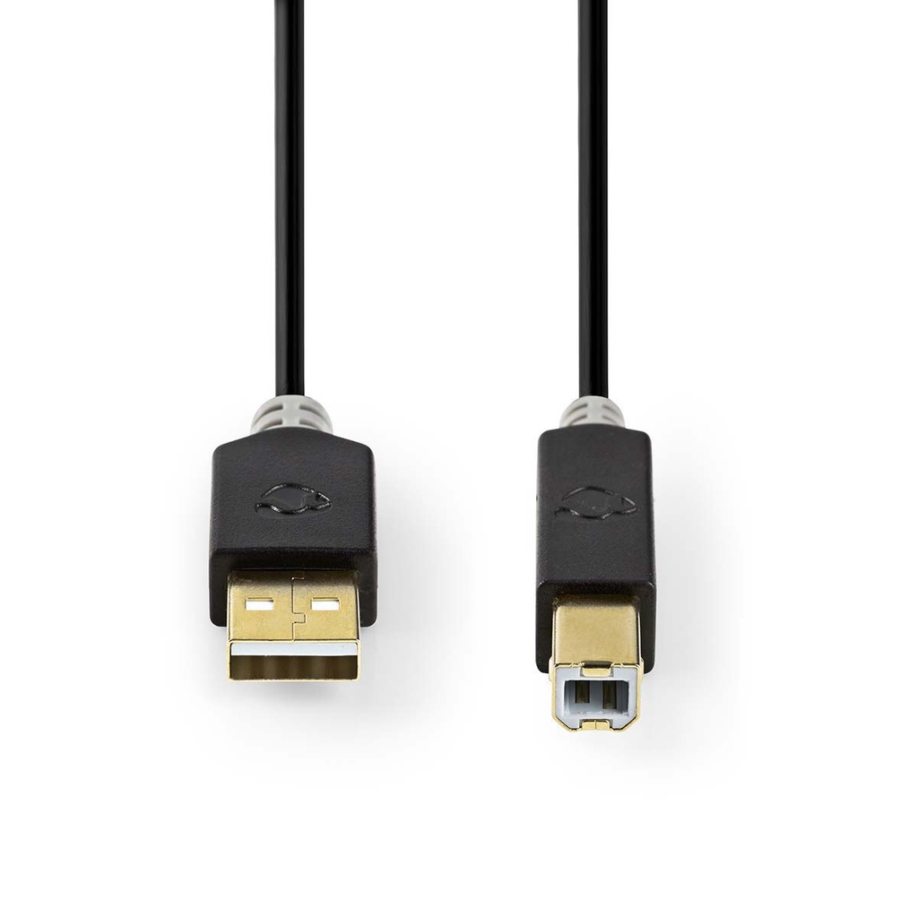 Nedis CCBW60100AT10 USB2.0-Kabel USB-A - USB-B 480 Mbps Verguld 1m Zwart