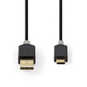 Nedis CCBW60601AT20 USB 2.0-Kabel USB-A - USB-C 60W 480 Mbps Verguld 2m Zwart