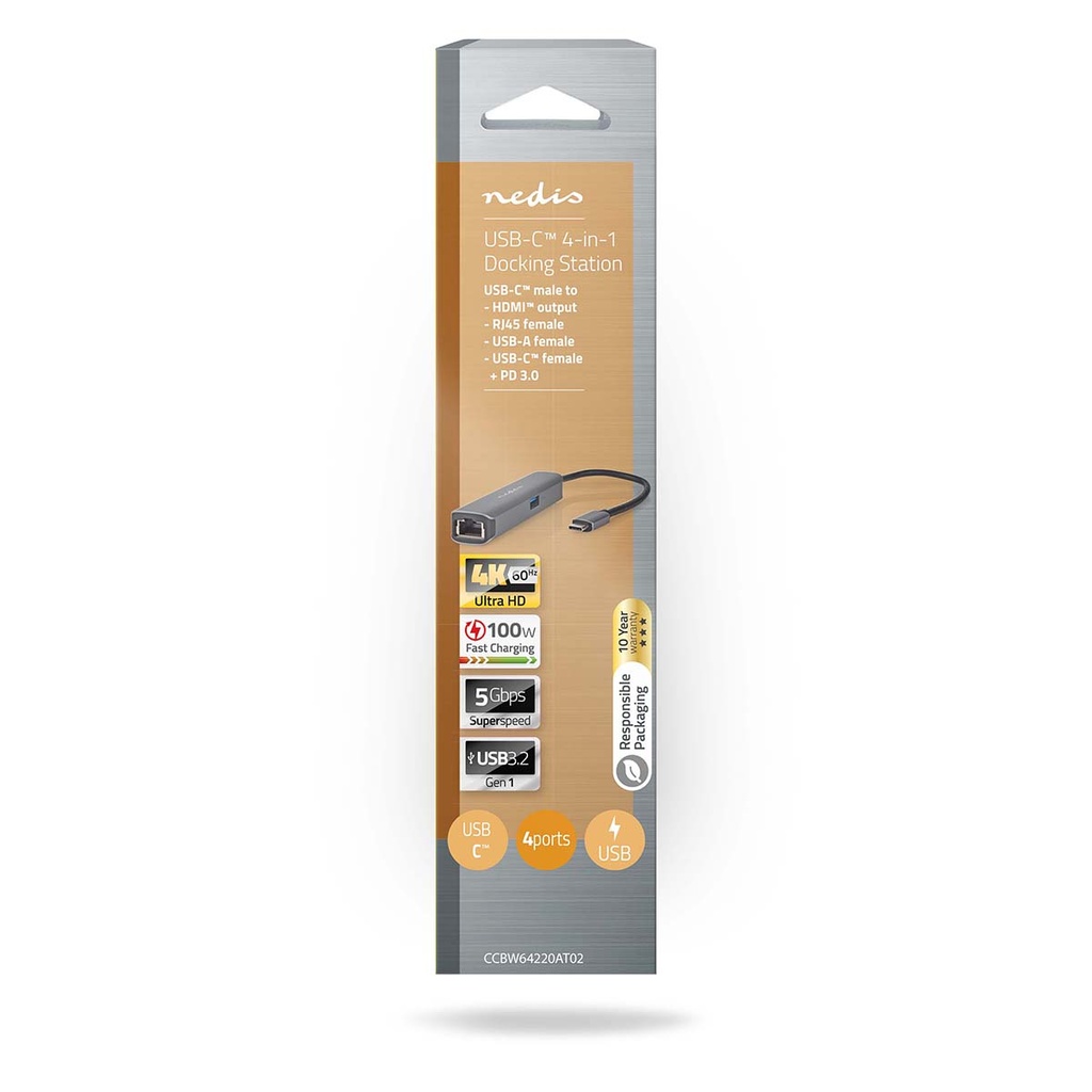 Nedis CCBW64220AT02 USB 3.2 Gen 1 Adapter USB-C - HDMI + RJ45 + USB-A + USB-C 5 Gbps 20cm Zwart