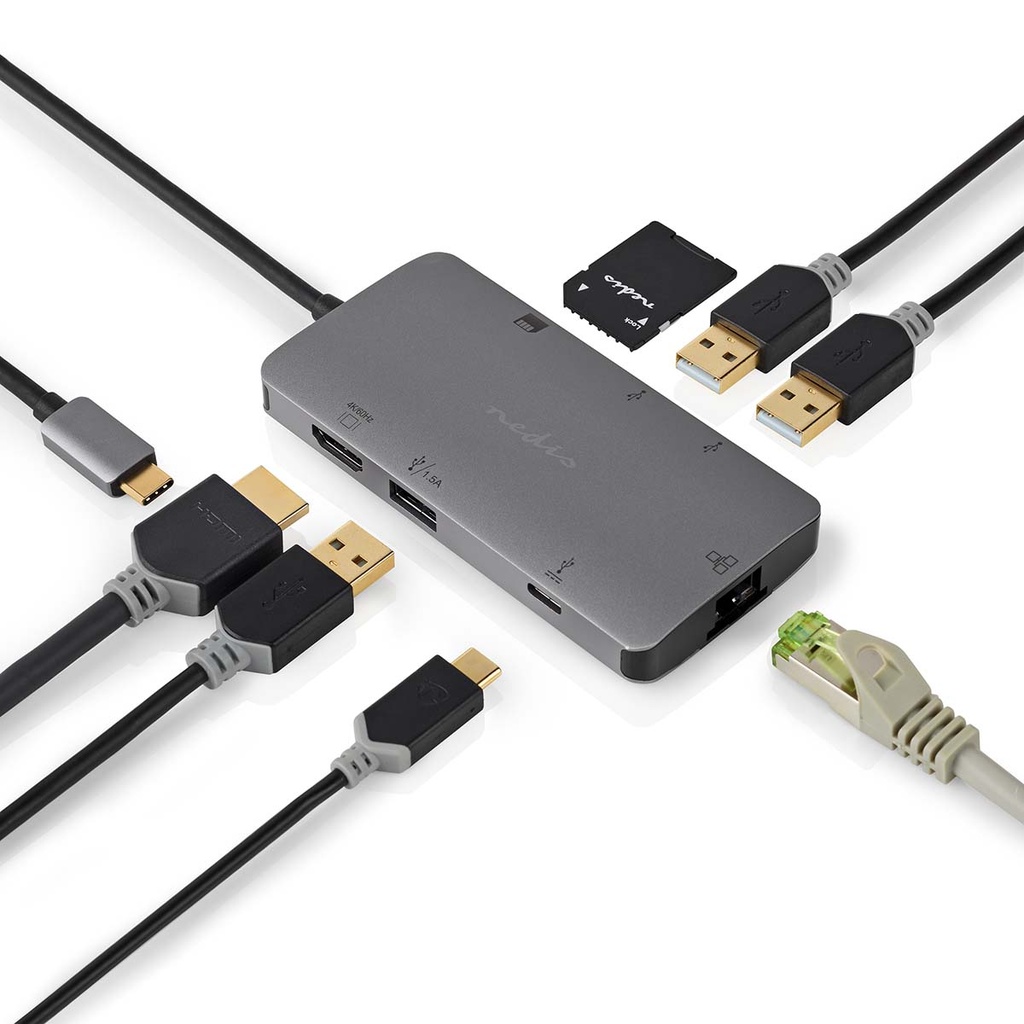 Nedis CCBW64240AT02 USB 3.2 Gen 1 Multi-Port Adapter 7 in 1 USB-C Verguld Zwart