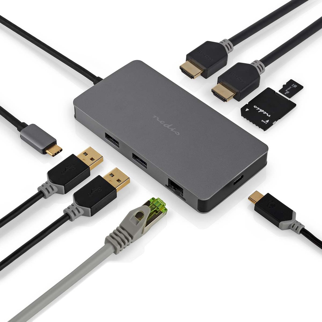 Nedis CCBW64250AT02 USB 3.2 Gen 1 Multi-Port Adapter 7in 1 USB-C Verguld Zwart