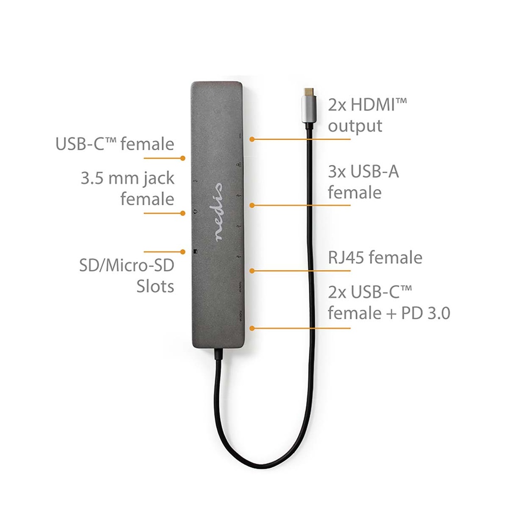 Nedis CCBW64260AT02 USB 3.2 Gen 1 Multi-Port Adapter 10 in 1 USB-C Verguld Zwart