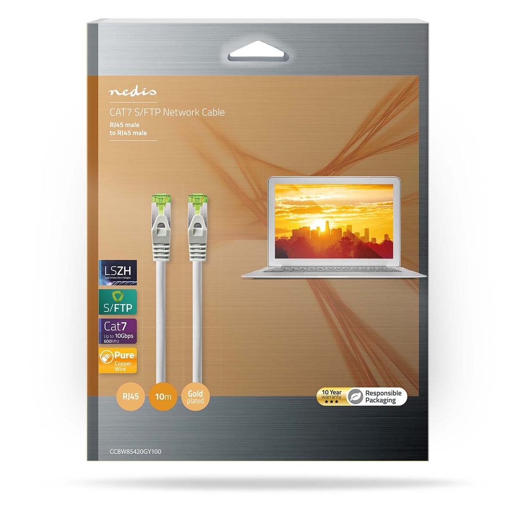 Nedis CCBW85420GY100 CAT7 Netwerkkabel S/FTP RJ45 Male 10m LSZH Grijs