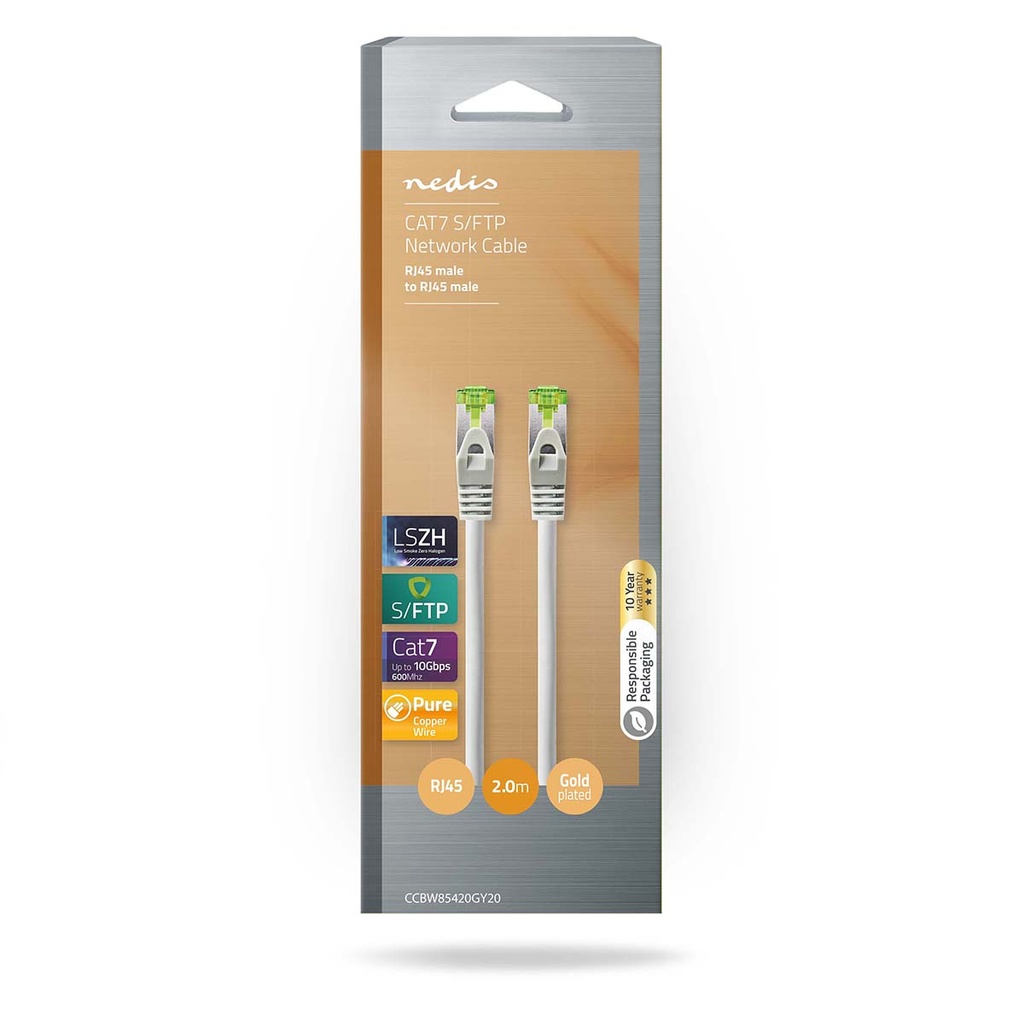 Nedis CCBW85420GY20 CAT7 Netwerkkabel S/FTP RJ45 Male 2m LSZH Grijs 