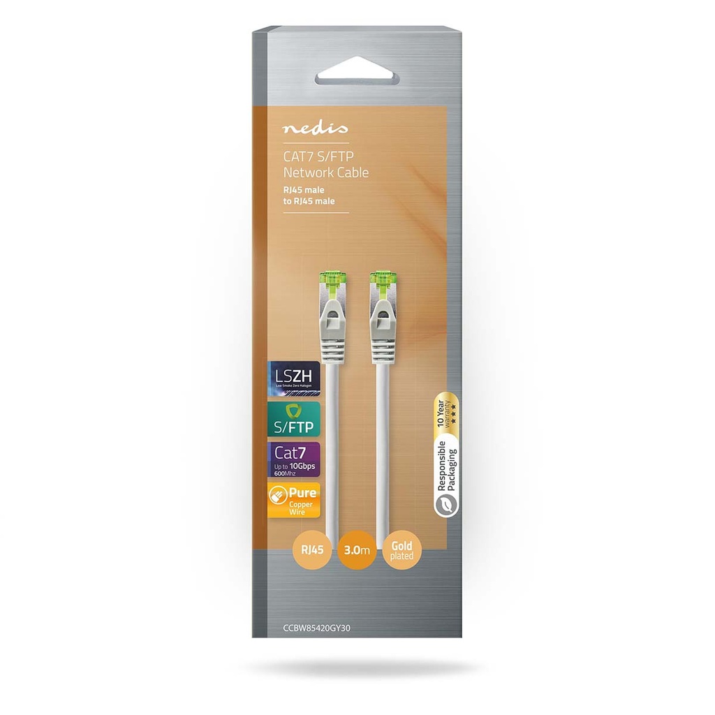 Nedis CCBW85420GY30 CAT7 Netwerkkabel S/FTP RJ45 Male 3m LSZH Grijs 