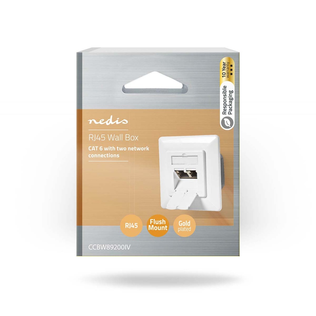 Nedis CCBW89200IV Netwerk Wanddoos Inbouw 2 poorten CAT6 Verguld Wit 